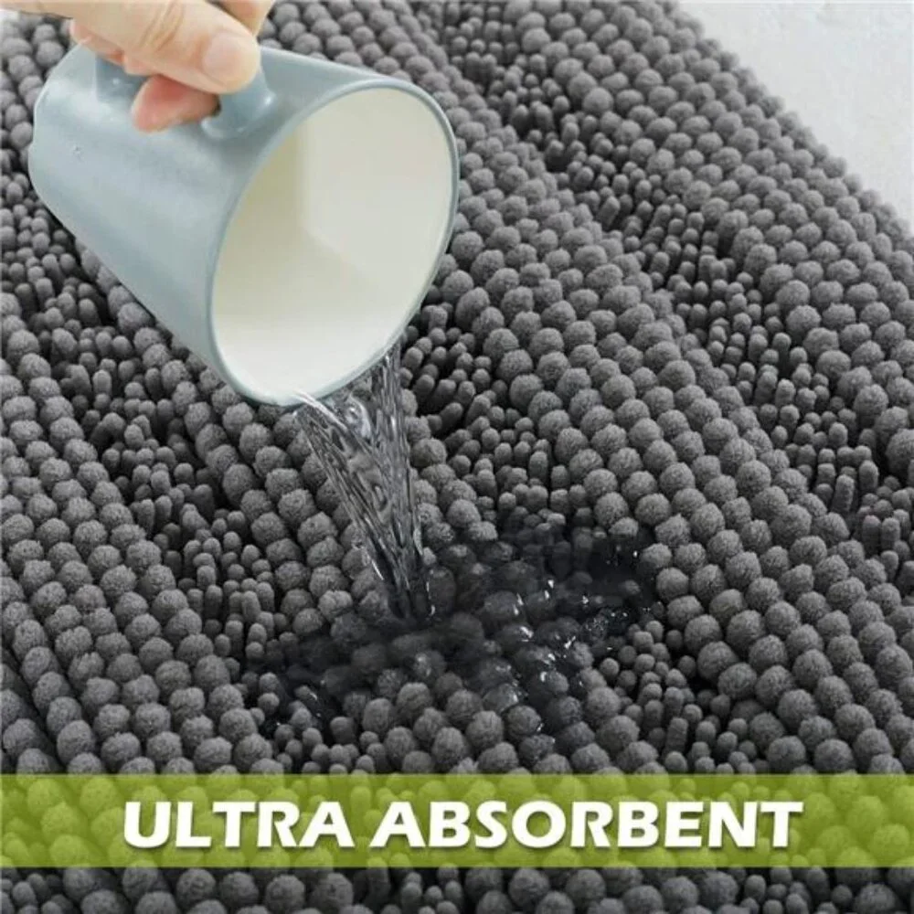Large Grey Bath Rug 60x24 Non Slip Absorbent Soft Microfiber Bathroom Mat